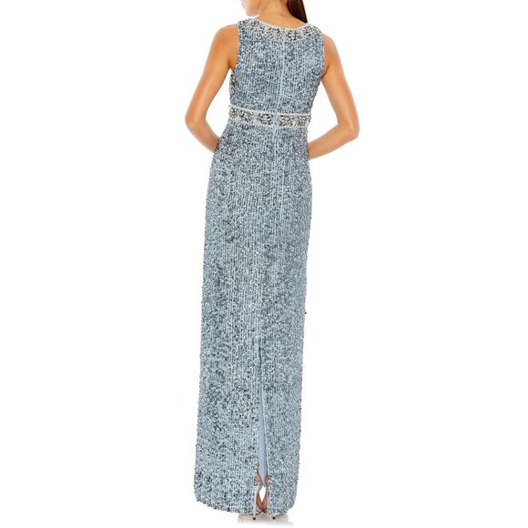 Mac Duggal 10839 Slate Blue Bead & Sequin Sleeveless Column Formal Gown 16 NWT - Picture 2 of 10